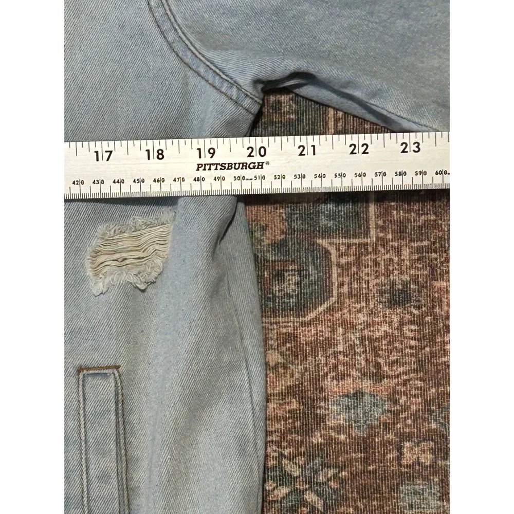 Brooklyn Cloth Mens Distressed Denim Jacket Light Wash Ripped Trucker Large